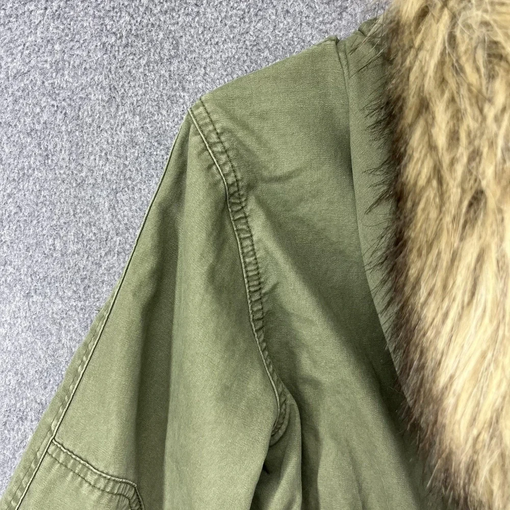 GAP Kids Jacket Girls Small 6-7 Olive Hooded Parka Faux Fur‎ Trim Utility Anorak